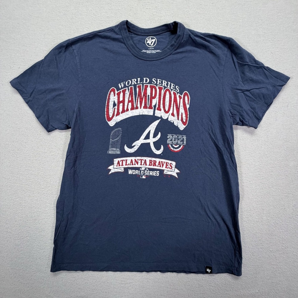 '47 Mens T-Shirt Regular Navy Blue Atlanta Braves 2021 World Series Large